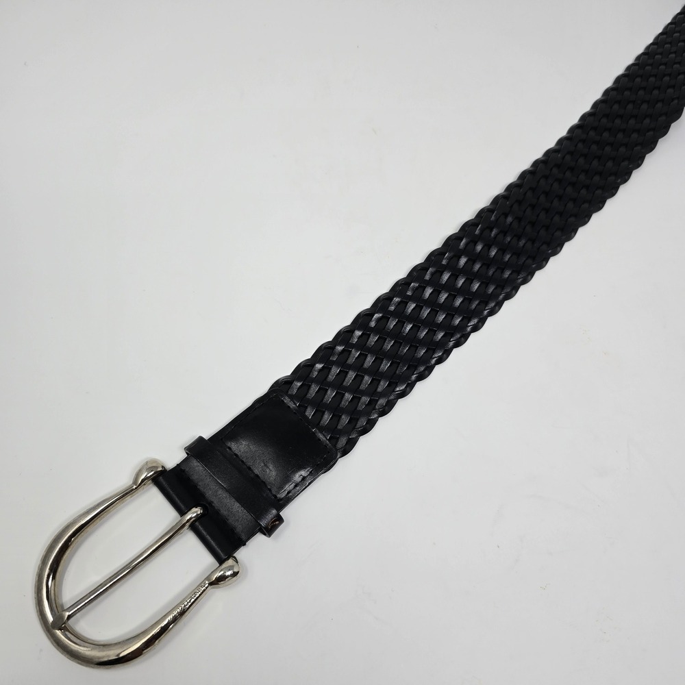 Michael Kors Black Woven Braided Leather Belt Silver Buckle 553633 Medium READ - Picture 8 of 14